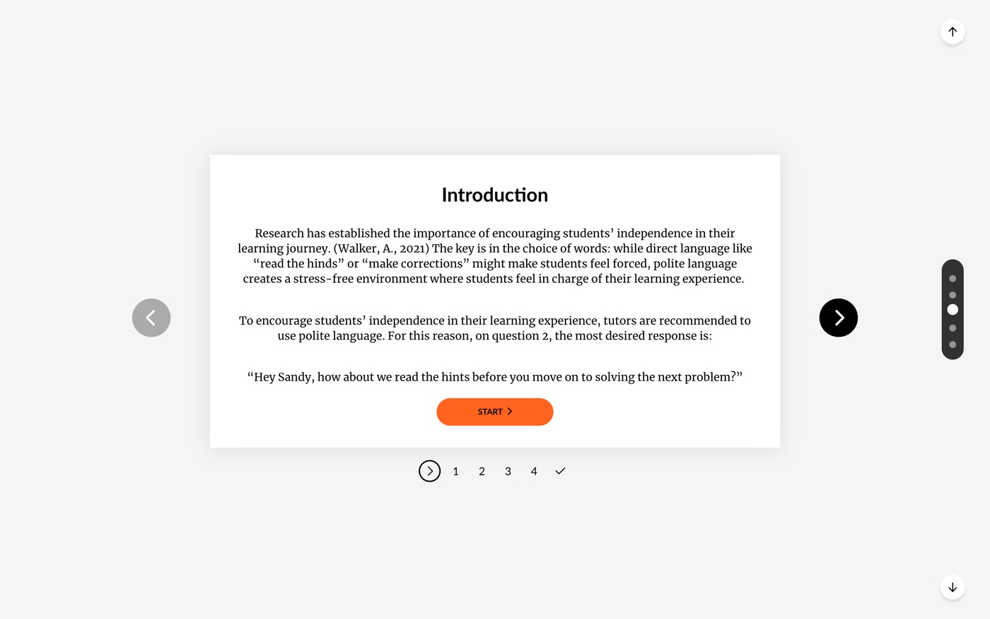 A screen from the course: an introduction card that sets up the polite-language question, with a Start button.